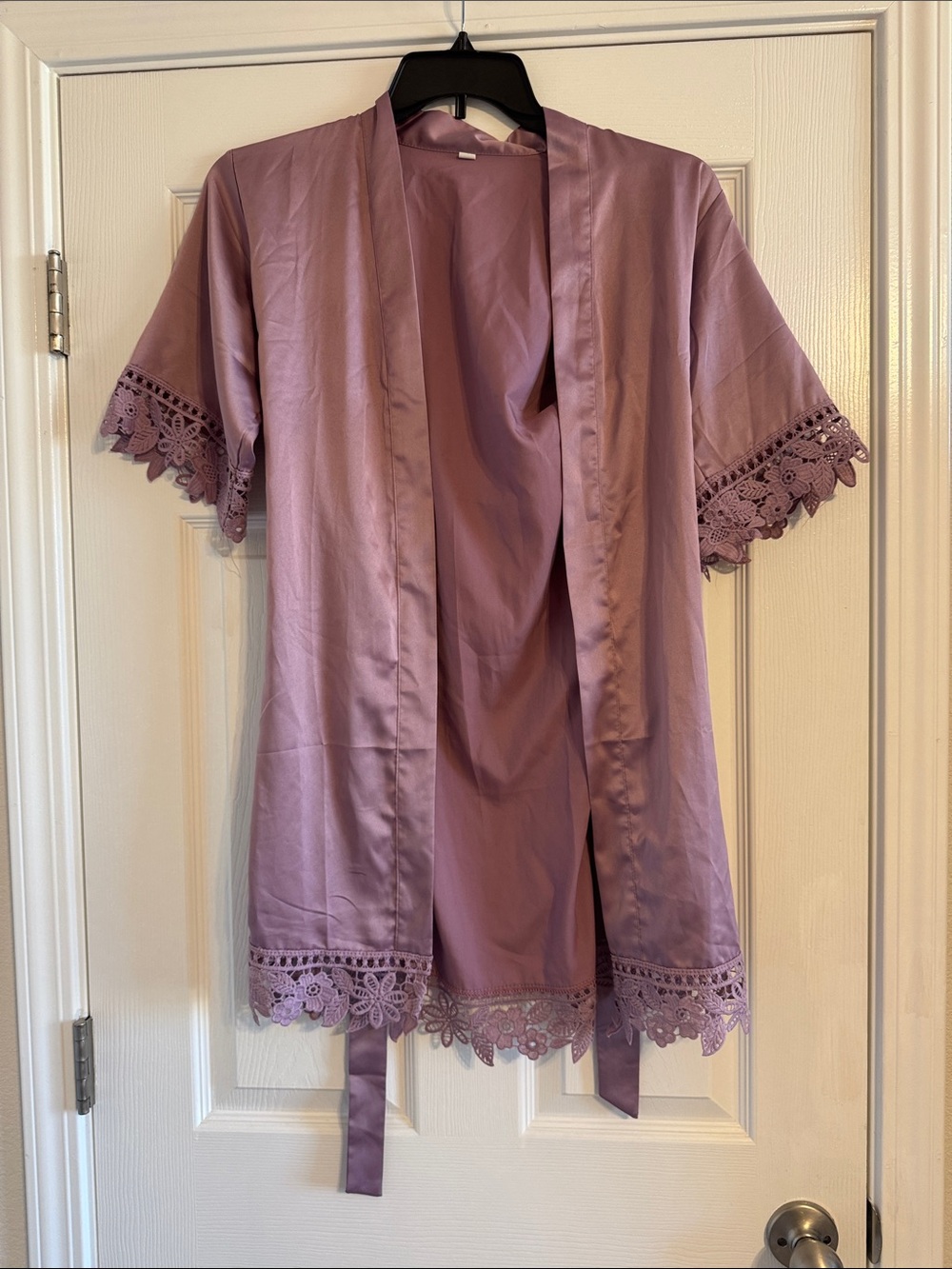 Lavender Lace-Trim Satin Robe - Women’s Intimates